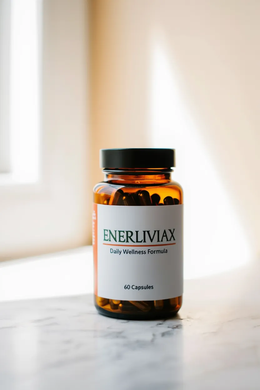 Enerliviax dietary supplement bottle with natural wellness formula